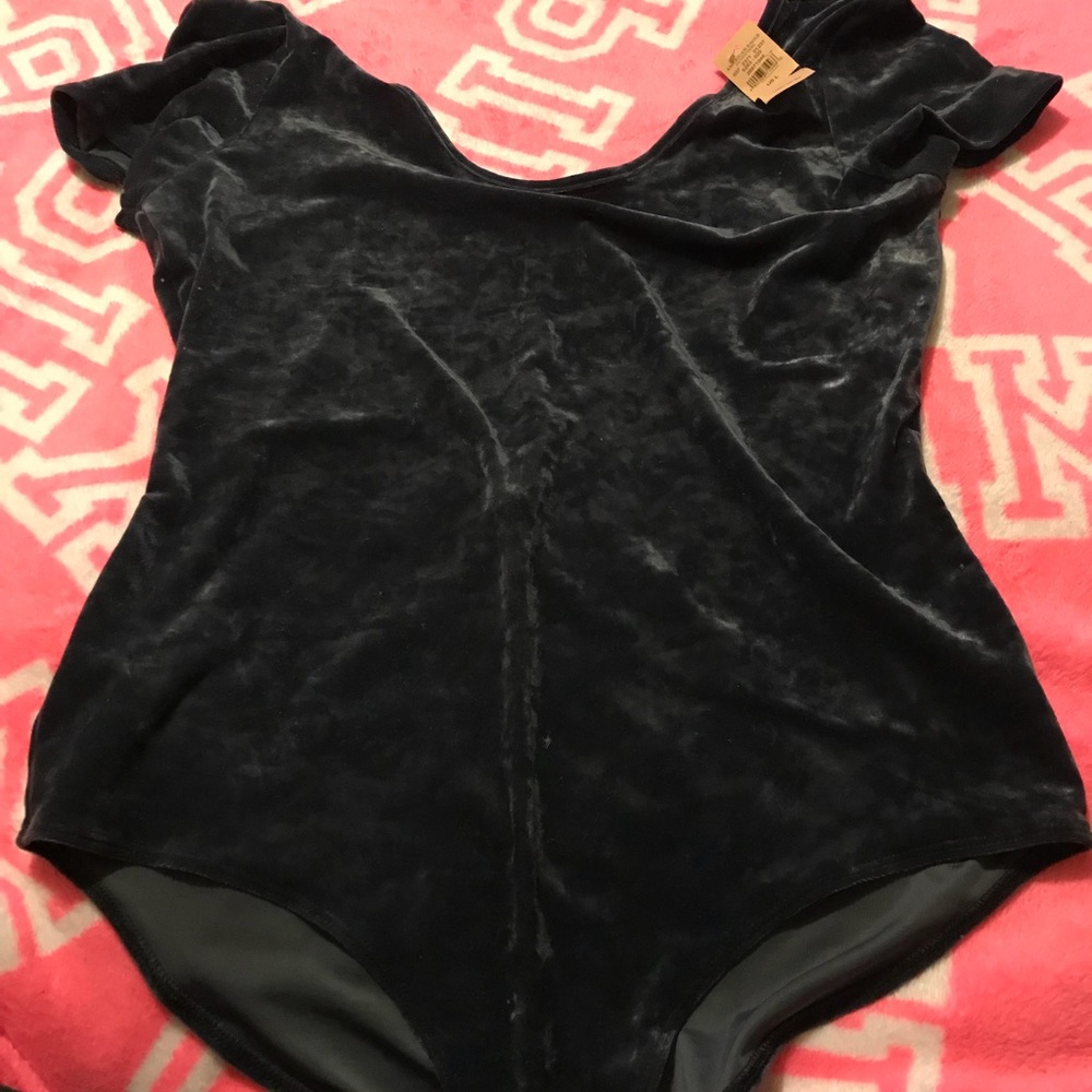 L velvet dark blue grey bodysuit from AE